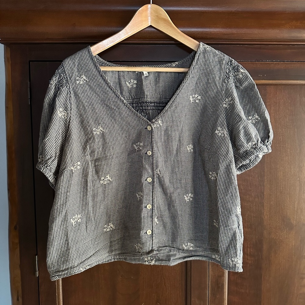 Madewell floral mini-houndstooth puffy sleeve Shirt